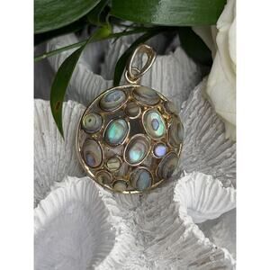 Vintage 925 Sterling Silver Abalone Pendant Length 1.70 in